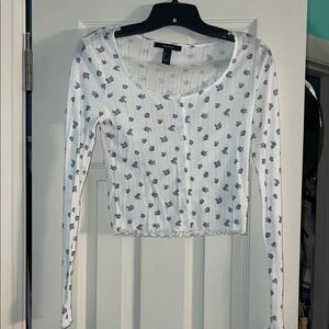 Forever 21 White Scoop Neck Long Sleeve Crop Top